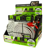 Charging Cables Assortment MFi USB-C Micro 9FT - 12 Pieces Per Retail Ready Display 88108