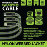 Charging Cable Indestructible Assortment 10FT 2.4 Amp - 6 Pieces Per Retail Ready Display 88294