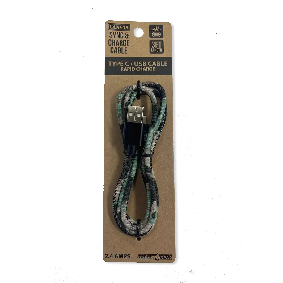 ITEM NUMBER 021771L 3FT WORN CANVAS CABLE USB-C  - STORE SURPLUS NO DISPLAY 2 PIECES PER PACK STORE SURPLUS