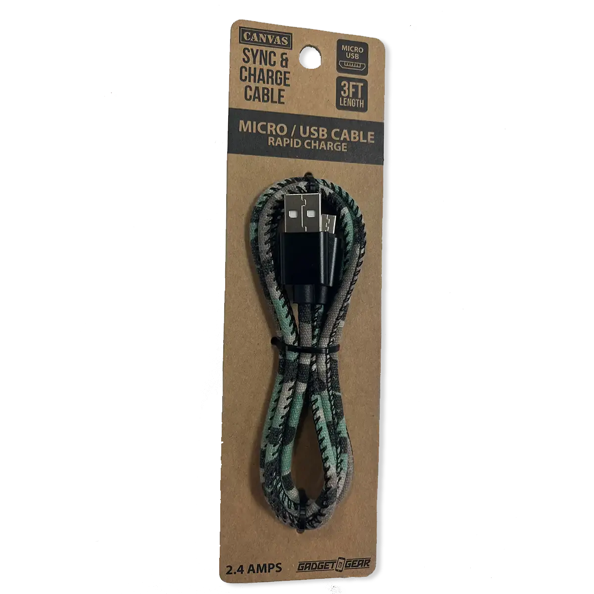 ITEM NUMBER 021772L 3FT WORN CANVAS CABLE MICRO - STORE SURPLUS NO DISPLAY 10 PIECES PER PACK STORE SURPLUS