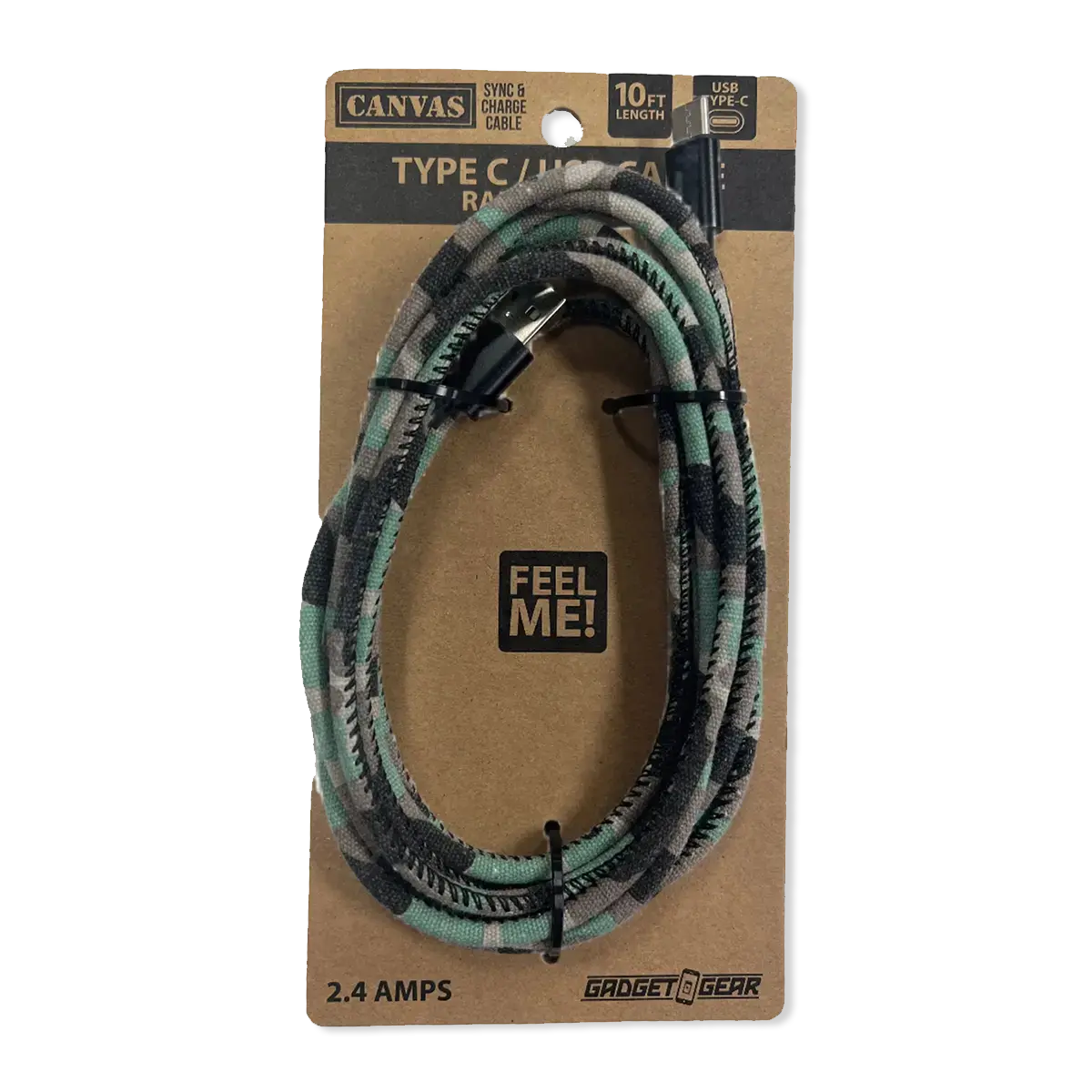 ITEM NUMBER 022136L 10FT WORN CANVAS CABLE USB-C  - STORE SURPLUS NO DISPLAY 2 PIECES PER PACK STORE SURPLUS