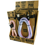 Tie Dye Canvas Charging Cable Assortment - 12 Pieces Per Retail Ready Display 88353 WHOLESALE