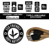 Hemp Charging Cable Assortment - 12 Pieces Per Retail Ready Display 88354