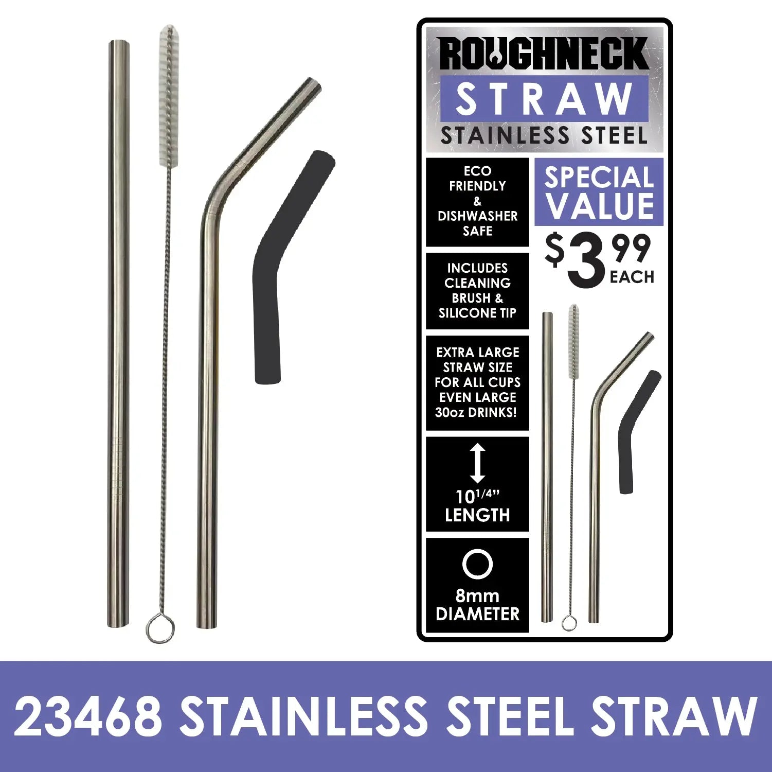 30 oz Insulated Stainless-Steel Cup with Handle Assortment Floor Display - 54 Pieces Per Retail Ready Display 88408 ROUGHNECK