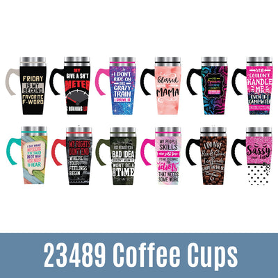 ITEM NUMBER 023489L PRINTED COFFEE CUP - STORE SURPLUS NO DISPLAY 24 PIECES PER PACK