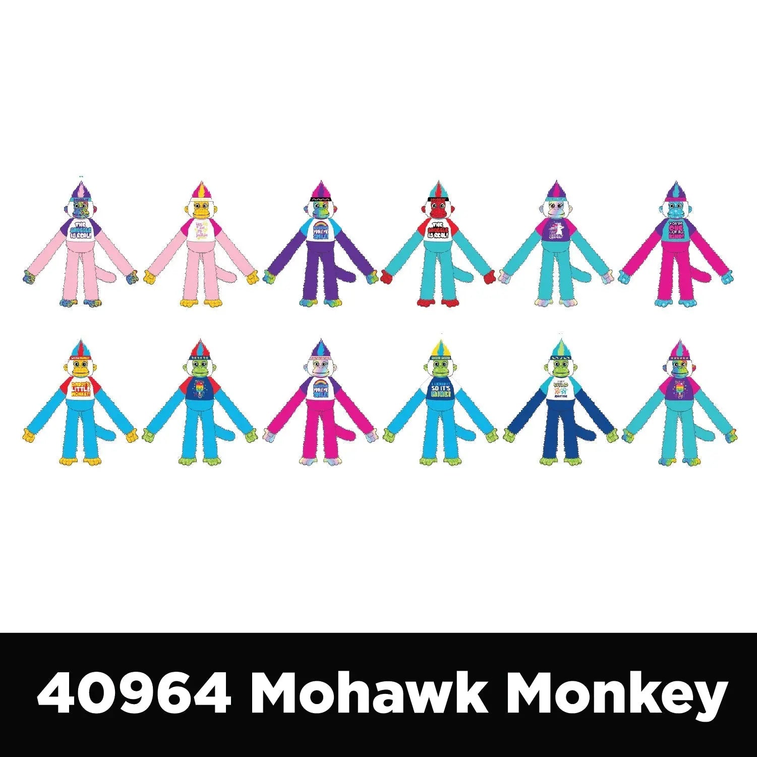 Plush Mohawk Monkey Assorted Floor Display - 24 Pieces Per Retail Ready Display 88437 WHOLESALE