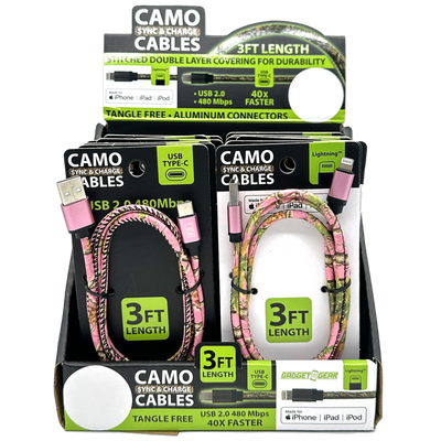 ITEM NUMBER 088457 3FT CAMO CABLE VARIETY 12 PIECES PER DISPLAY
