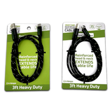 Charging Cable Reinforced Assortment 3FT 2.4 Amp - 6 Pieces Per Retail Ready Display 88476 WHOLESALE