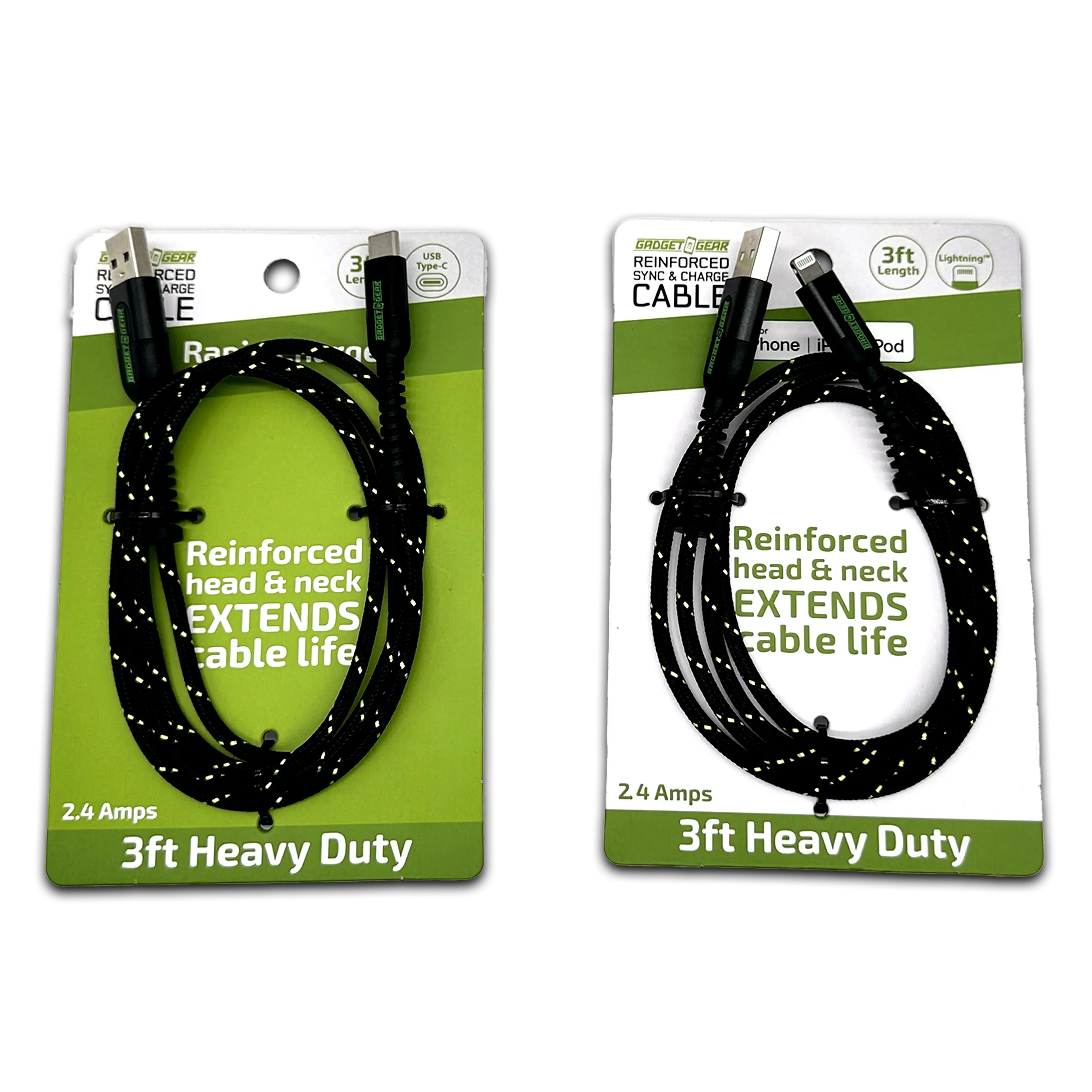 Charging Cable Reinforced Assortment 3FT 2.4 Amp - 6 Pieces Per Retail Ready Display 88476 WHOLESALE