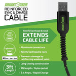 Charging Cable Reinforced Assortment 3FT 2.4 Amp - 6 Pieces Per Retail Ready Display 88476 WHOLESALE