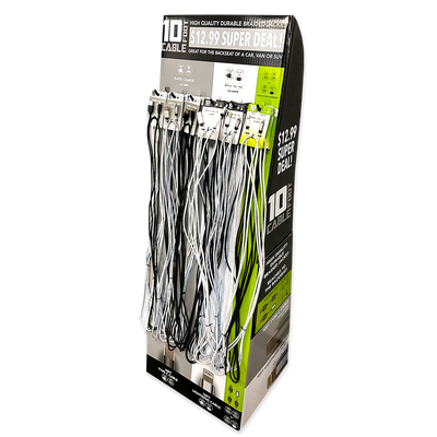 10FT Braided Sync and Charge Cable Assortment Floor Display - 24 Pieces Per Retail Ready Display 88480