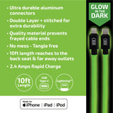 Charging Cable Glow in The Dark Assortment 10FT - 6 Pieces Per Retail Ready Display 88498