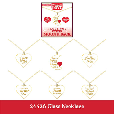 Glass Charm Necklace - Store Surplus No Display - 6 Pieces Per Pack 24426L