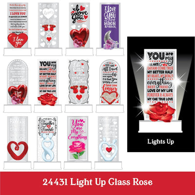 Light Up Glass Rose - Store Surplus No Display - 12 Pieces Per Pack 24431L
