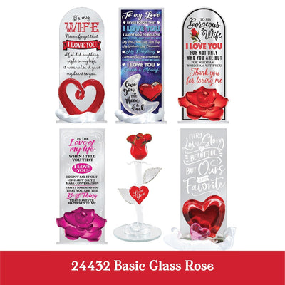 Basic Glass Rose - Store Surplus No Display - 6 Pieces Per Pack 24432L