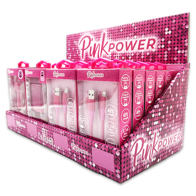 WHOLESALE PINK POWER 4FT 2.1A DUAL CHARGE VARIETY 20 PIECES PER DISPLAY 88527
