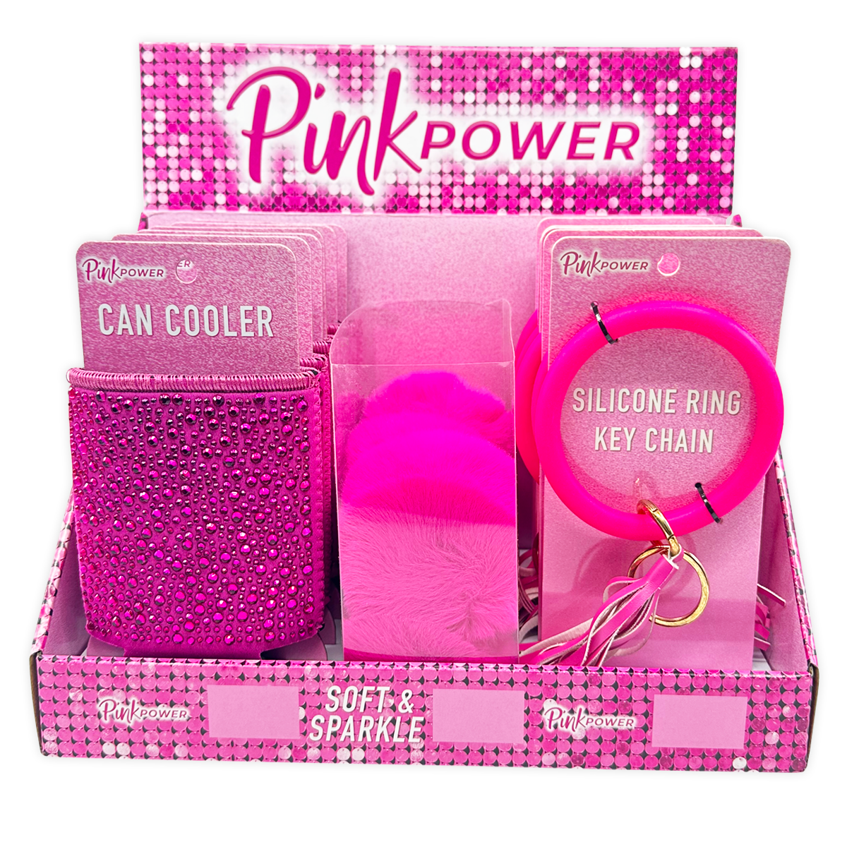 ITEM NUMBER 088528 Pink Power Key Chain & Can Cooler Assortment 18 PIECES PER DISPLAY