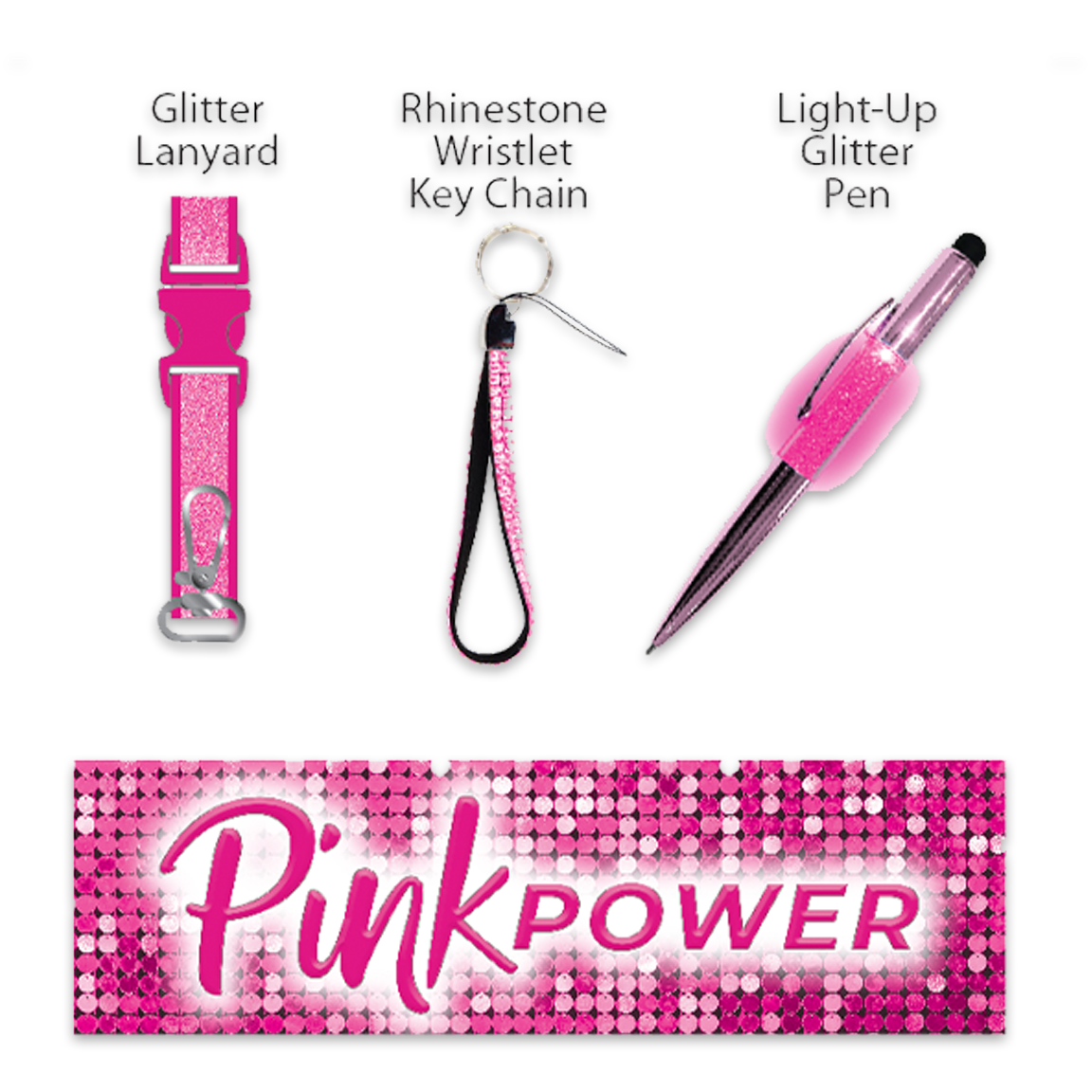 ITEM NUMBER 088529 Pink Power Key Chain Lanyard & Pen Assortment 22 PIECES PER DISPLAY