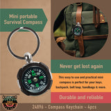 OUTDOOR ADVENTURES COMPASS KEYCHAIN - STORE SURPLUS NO DISPLAY - 4 PIECES PER PACK 24896L