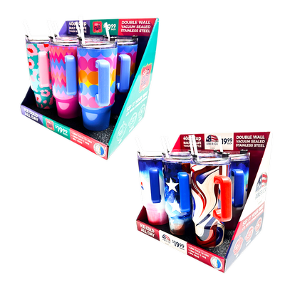40 oz Insulated Stainless-Steel Printed Cups - 12 Pieces Per Kit Display 88539
