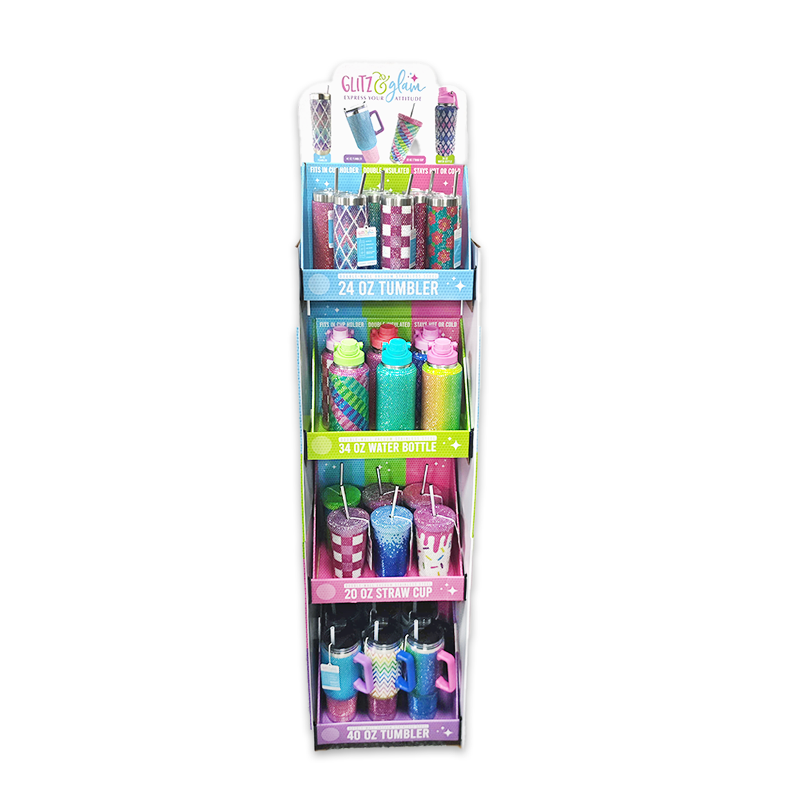 Rhinestone Cup Assortment Floor Display - 24 Pieces Per Retail Ready Display 88544