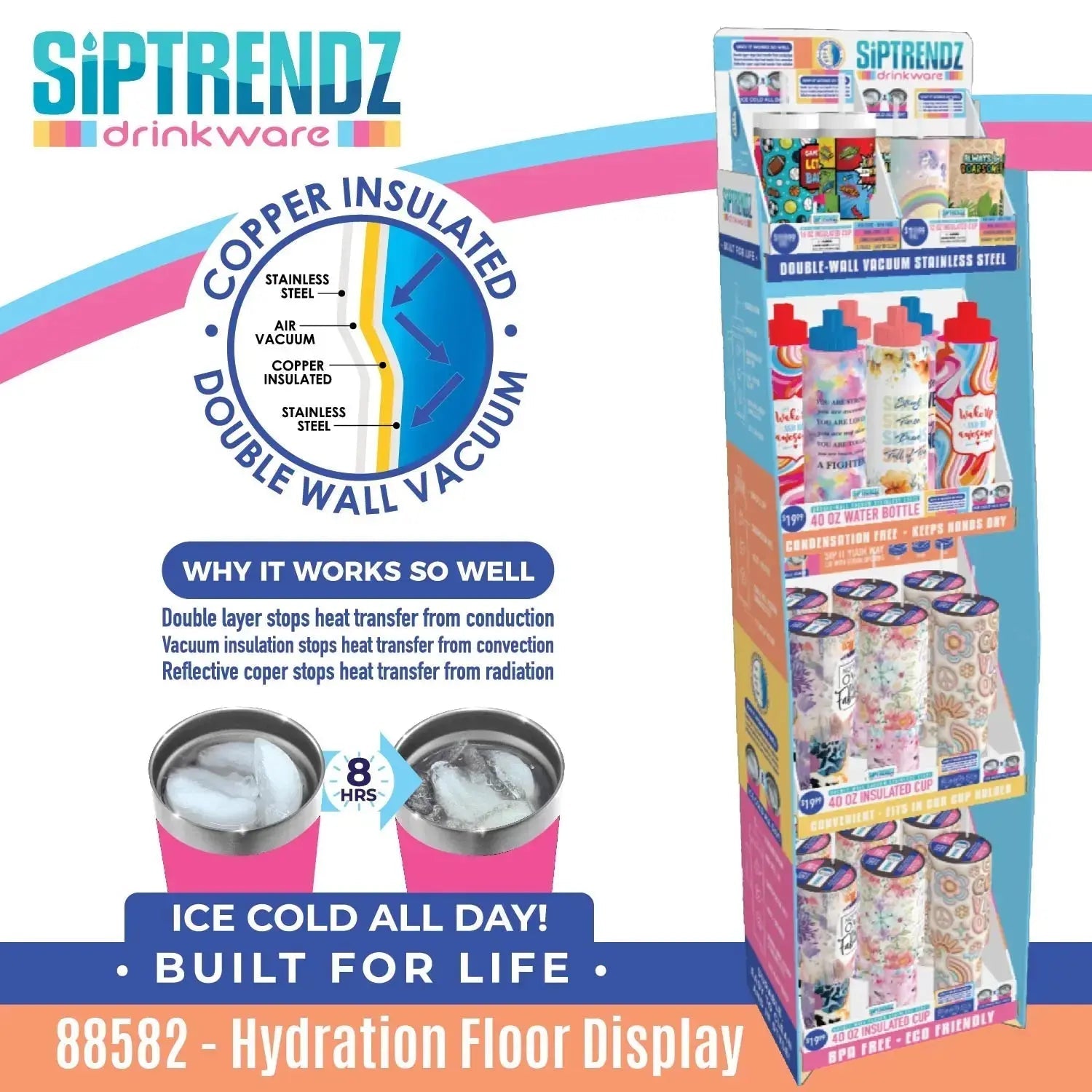 Insulated Drinkware Assortment Floor Display - 26 Pieces Per Retail Ready Display 88582 - NOVELTY INC WHOLESALE