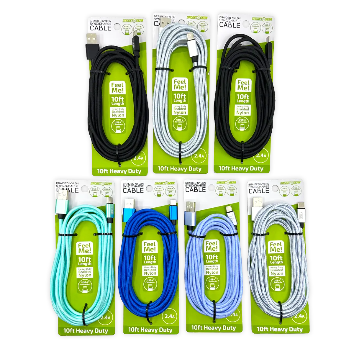 Charging Cable Wing Rack Assortment 10FT - 10 Pieces Per Pack 88584 WHOLESALE