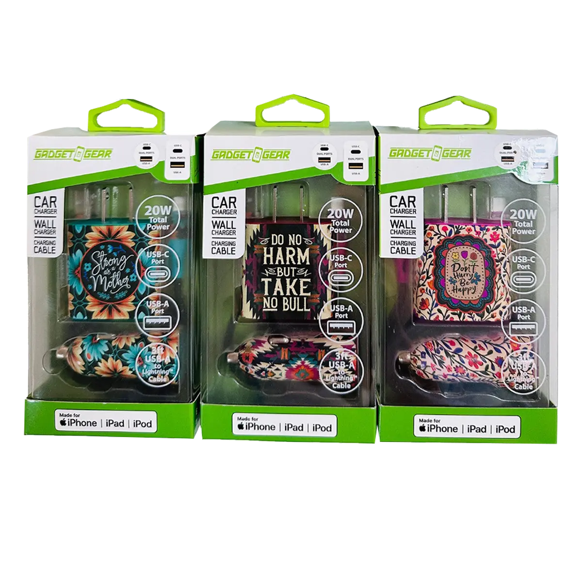 Printed 3ft 20Watts Tech Set MFi Cable - 3 Pieces Per Pack 25214L WHOLESALE