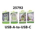 USB-C / USB-A Charging Cable Assortment 10FT 20 Watts - 6 Pieces Per Retail Ready Display 88602 GADGET GEAR