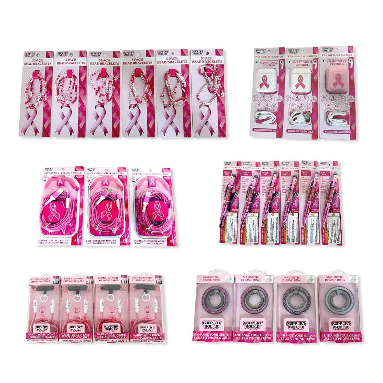 Breast Cancer Awareness Pink Support Squad Assortment Floor Display - 50 Pieces Per Retail Ready Display 88609 WHOLESALE