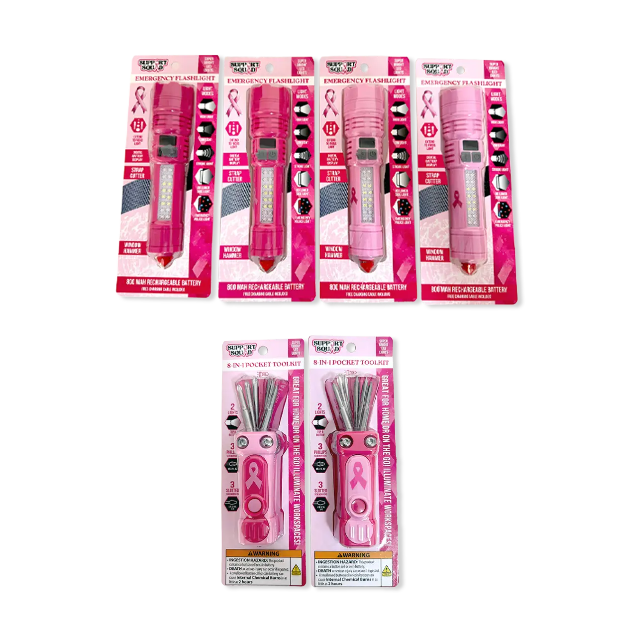 Breast Cancer Awareness Pink Support Squad Assortment Floor Display - 50 Pieces Per Retail Ready Display 88609 WHOLESALE