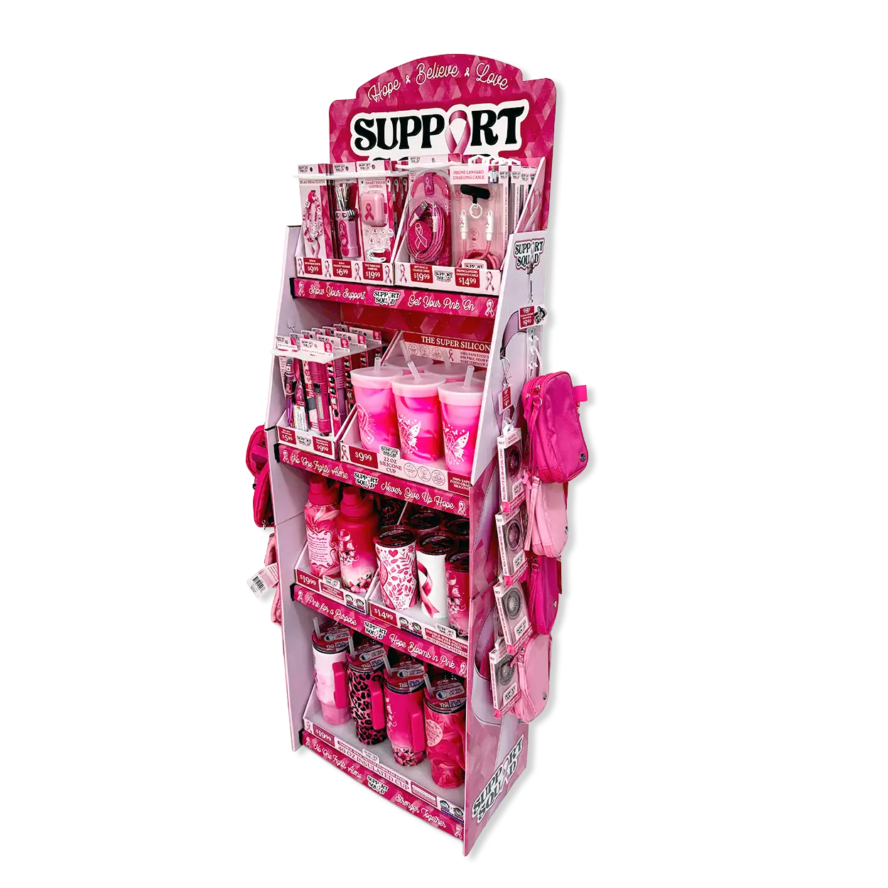 Breast Cancer Awareness Pink Support Squad Assortment Floor Display - 68 Pieces Per Retail Ready Display 88607 WHOLESALE