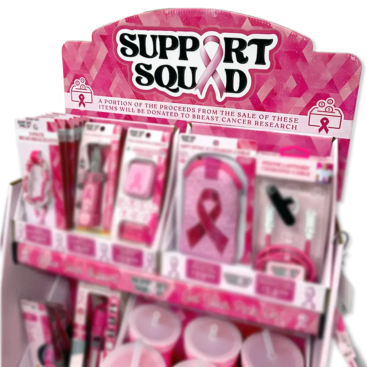 Breast Cancer Awareness Pink Support Squad Assortment Floor Display - 50 Pieces Per Retail Ready Display 88609 WHOLESALE