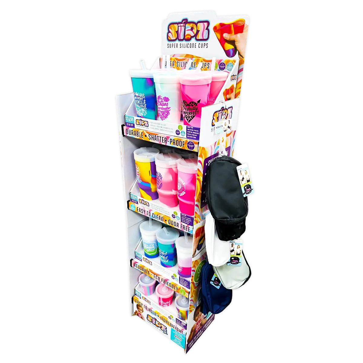 Silicone Cup Drinkware Assortment Floor Display - 32 Pieces Per Retail Ready Display 88608 WHOLESALE