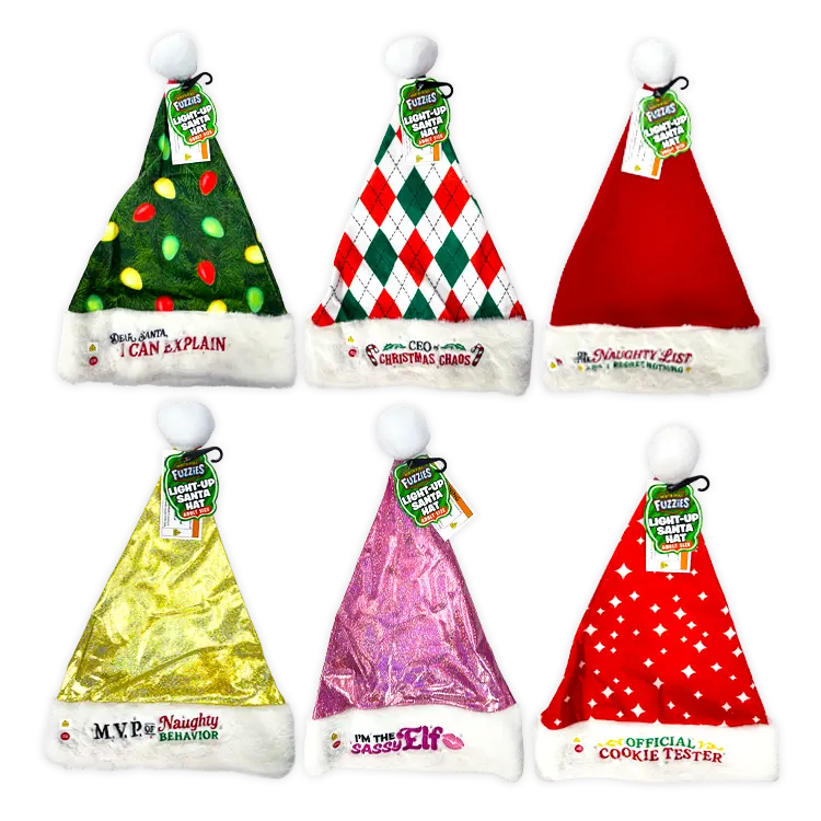 Light-Up Adult Sized Santa Hats - Store Surplus No Display - 6 Pieces Per Pack 26057L STORE SURPLUS