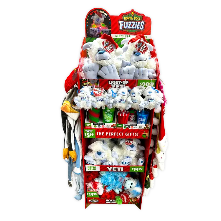 North Pole Fuzzies Yeti Gift Assortment Floor Display - 60 Pieces Per Retail Ready Display 88612 WHOLESALE