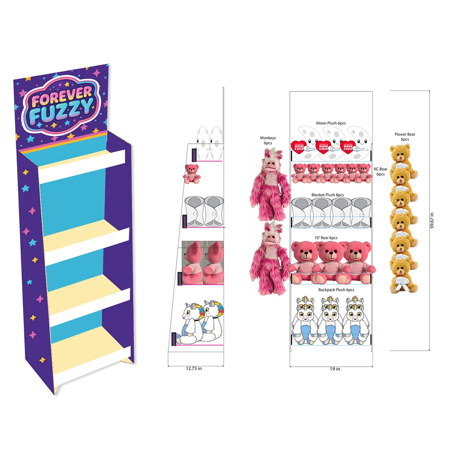 Forever Fuzzy Plush Assortment Floor Display - 44 Pieces Per Retail Ready Display Kit 88613 NOVELTY INC