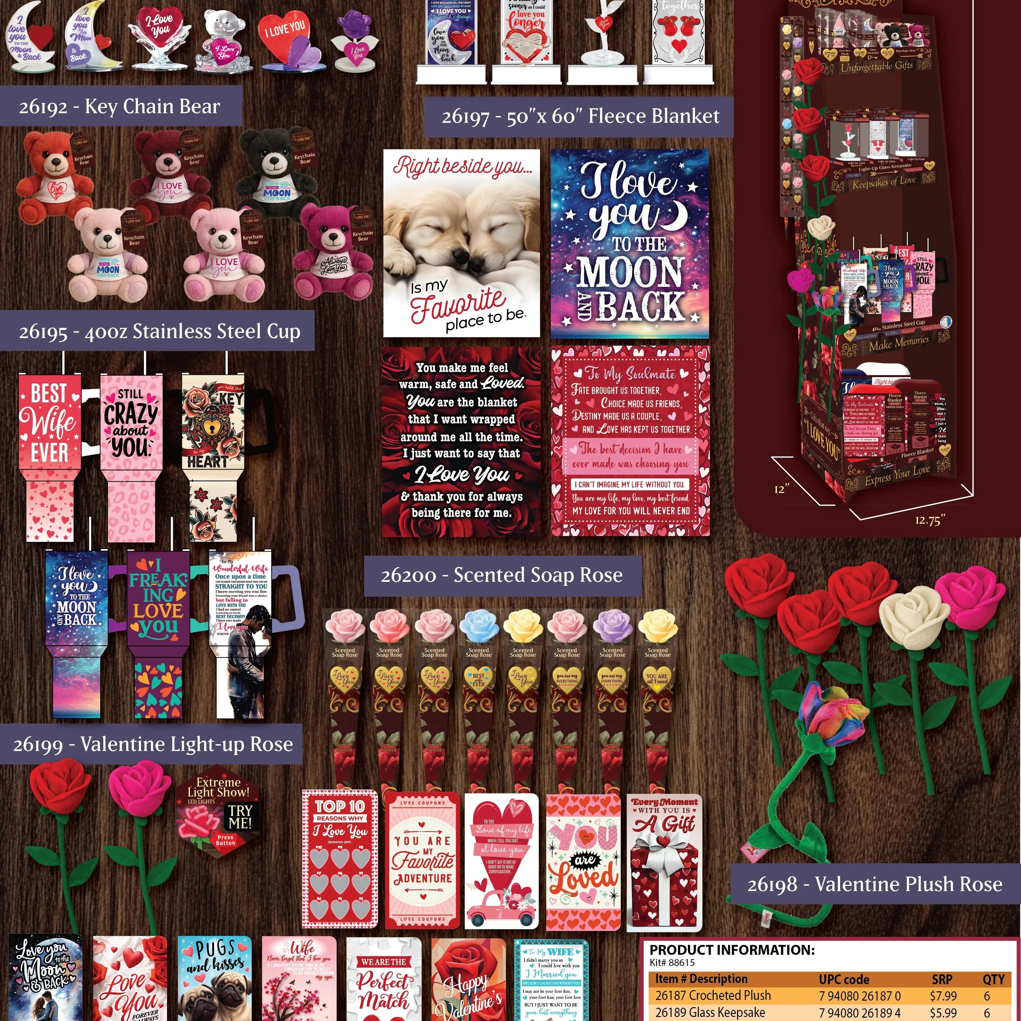Valentines Day Rose Plush and Gift Assortment Floor Display - 78 Pieces Per Retail Ready Display Kit 88615 NOVELTY INC