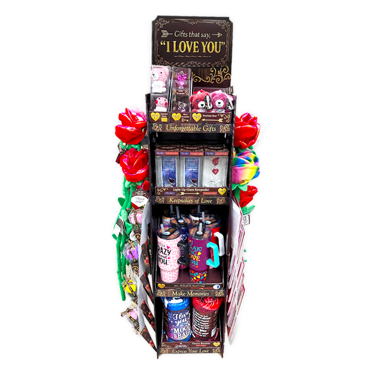 Valentines Day Rose Plush and Gift Assortment Floor Display - 78 Pieces Per Retail Ready Display Kit 88615 WHOLESALE