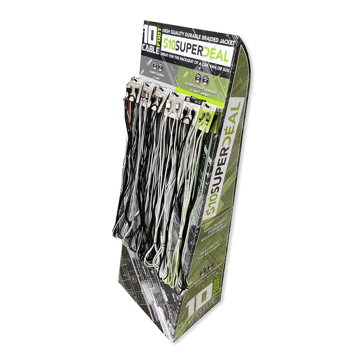 10FT Basic Sync and Charge Cable Assortment - 24 Pieces Per Retail Ready Display Kit 88621 GADGET GEAR
