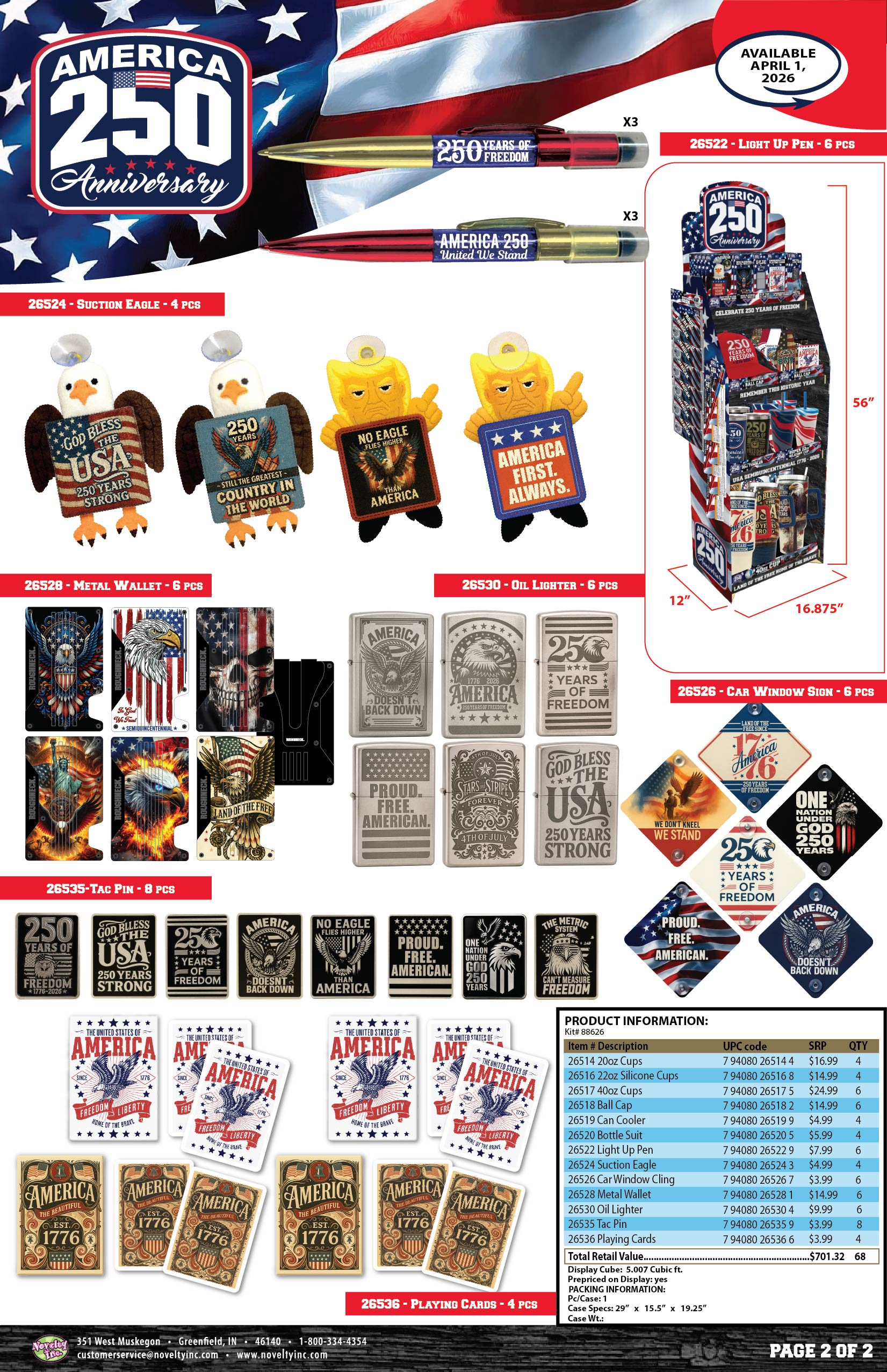 Usa Display Patriotic USA 250 Floor Display - 78 Pieces Per Retail Ready Display ...