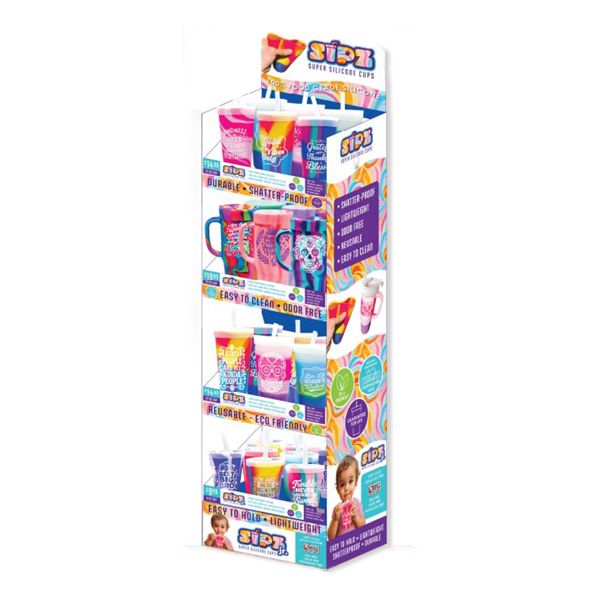 Sipz Silicone Cup Assortment Floor Display - 38 Pieces Per Retail Ready Display Kit 88622 NOVELTY INC