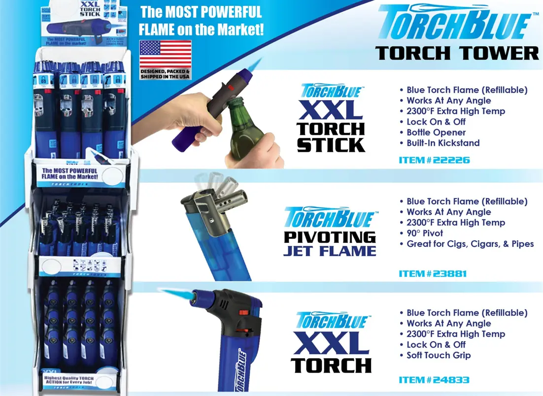 Butane Torch Lighters 3 Tier Countertop Assortment - 49 Pieces Per Retail Ready Display 88674 WHOLESALE