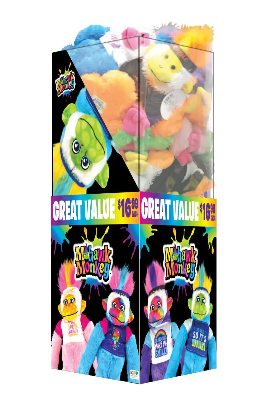 Plush Mohawk Monkey Assorted Floor Display - 24 Pieces Per Retail Ready Display 88437 WHOLESALE