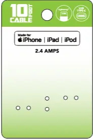 10FT C-to-MFi Charging Cable - Store Surplus No Display - 2 Pieces Per Pack 24009L STORE SURPLUS