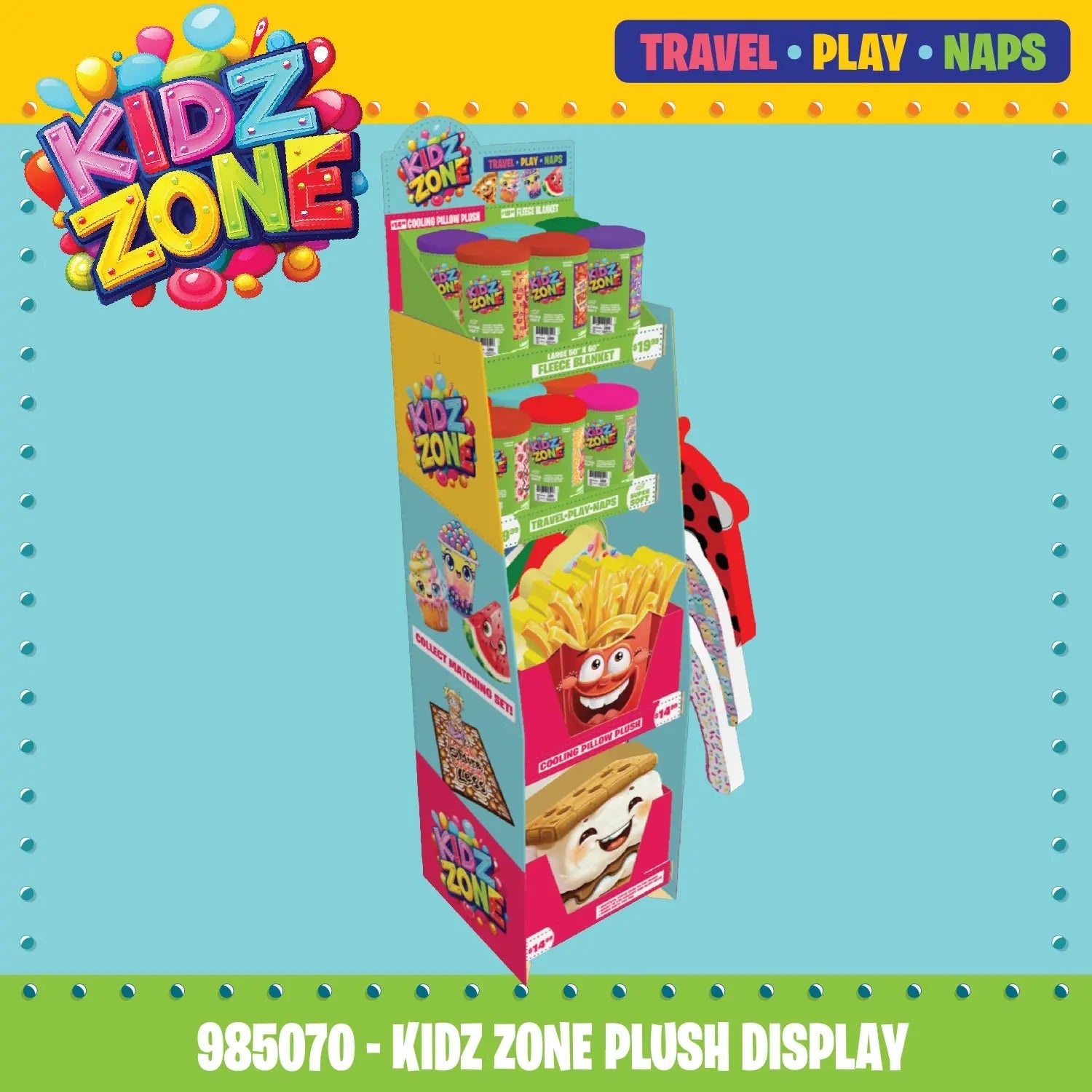 Kids Zone Plush Assortment Floor Display - 30 Pieces Per Retail Ready Display 88564 WHOLESALE