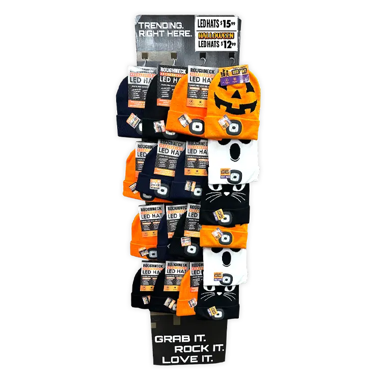 Custom Halloween Knit Hat Beanie LED Light Assortment Floor Display - 18 Pieces Per Retail Ready Display Kit 88689 WHOLESALE