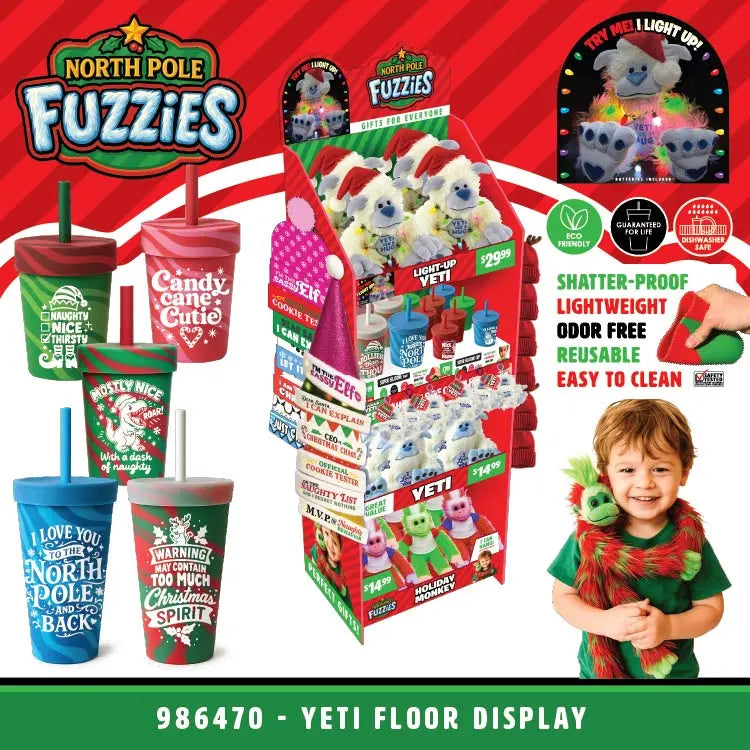 North Pole Fuzzies Yeti Gift Assortment Floor Display - 60 Pieces Per Retail Ready Display 88612 WHOLESALE