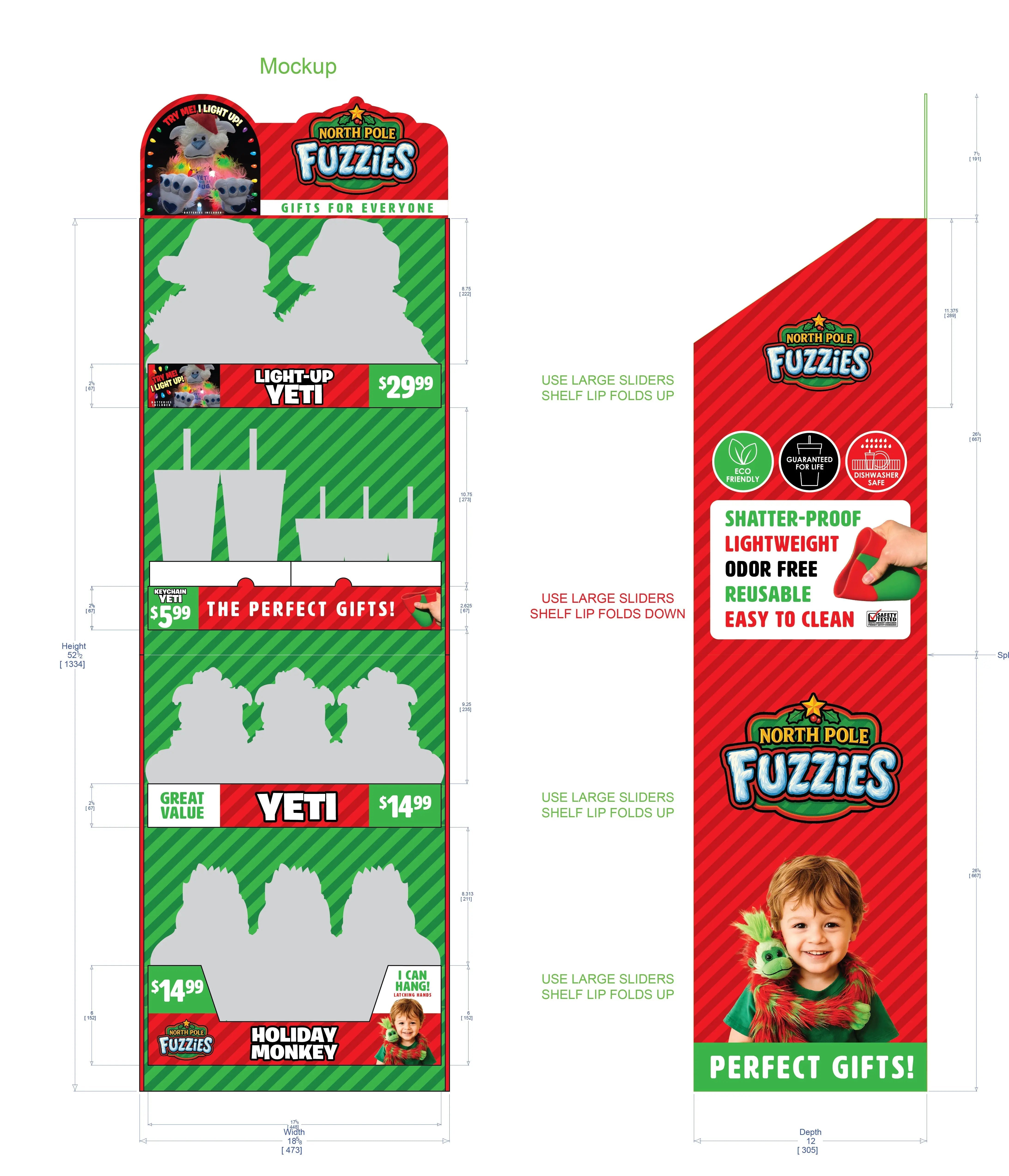 North Pole Fuzzies Yeti Gift Assortment Floor Display - 60 Pieces Per Retail Ready Display 88612 WHOLESALE
