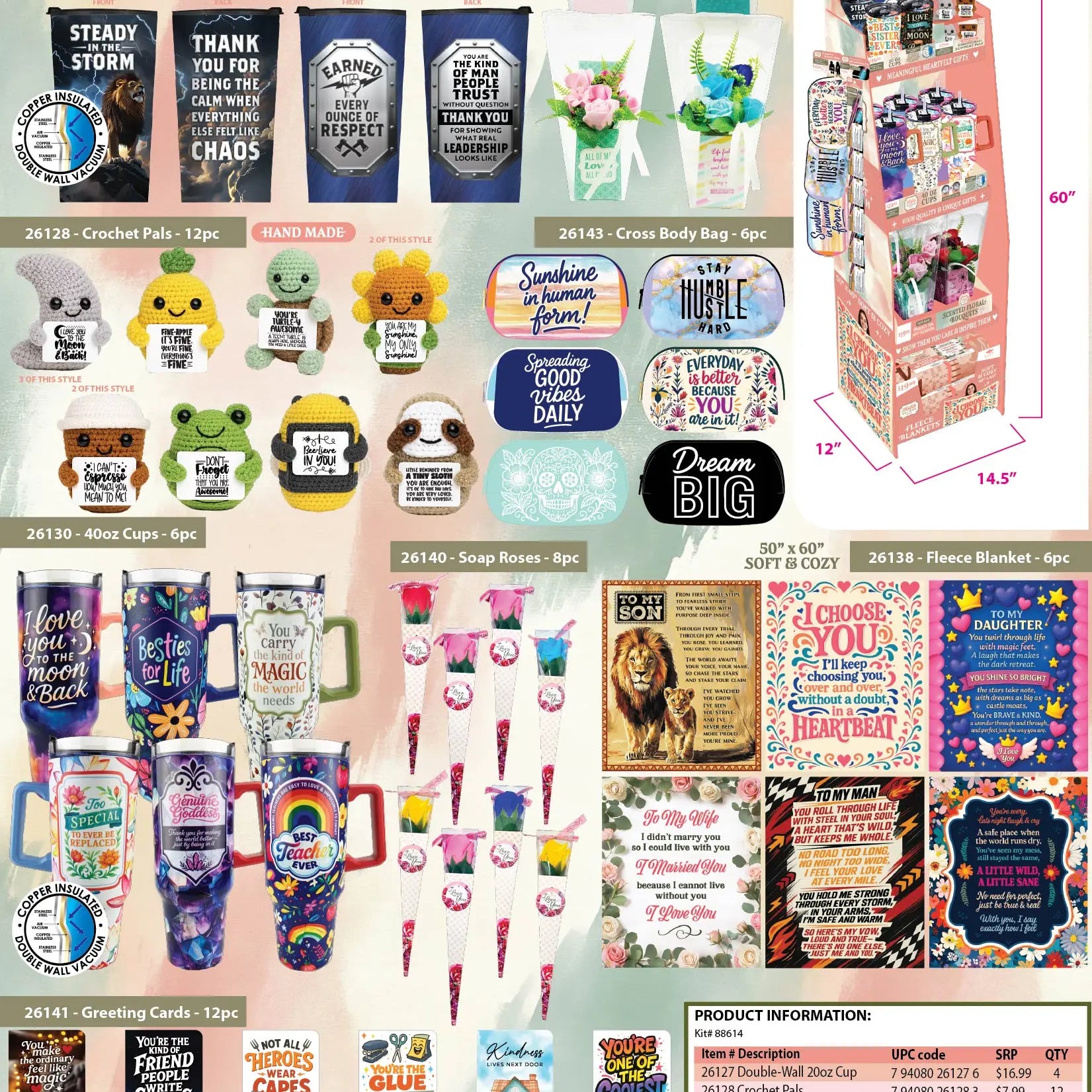 Heartfelt Sayings Gift Assortment Floor Display - 58 Pieces Per Retail Ready Display 88614 KIPP BROTHERS